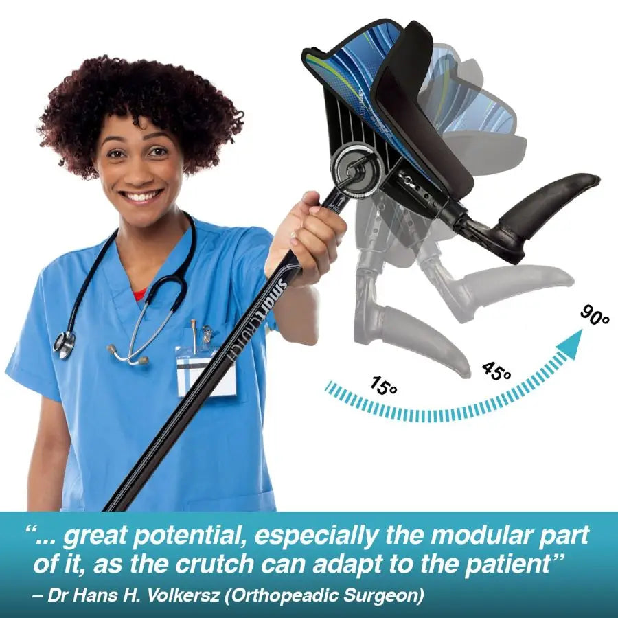 Doctor Holding smartCRUTCH - Quote about adjustability