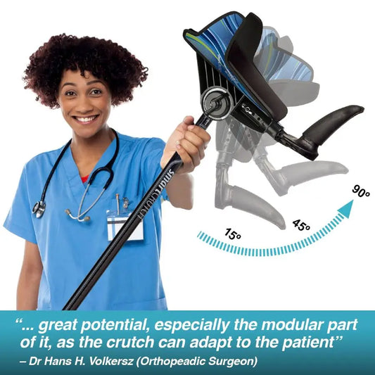 Doctor Holding smartCRUTCH - Quote about adjustability