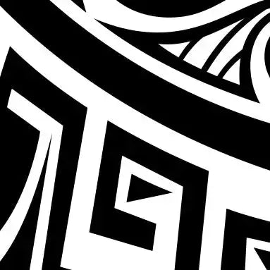 Abstract black and white geometric pattern with curved and angular shapes.