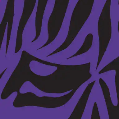 Abstract purple and black pattern resembling stylized flames or feathers.