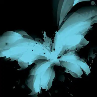 Ethereal blue flower with delicate petals against a dark background.