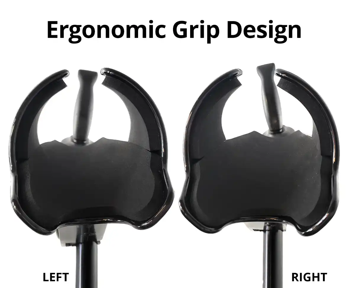 Pair of ergonomic hand grips for virtual reality controllers.