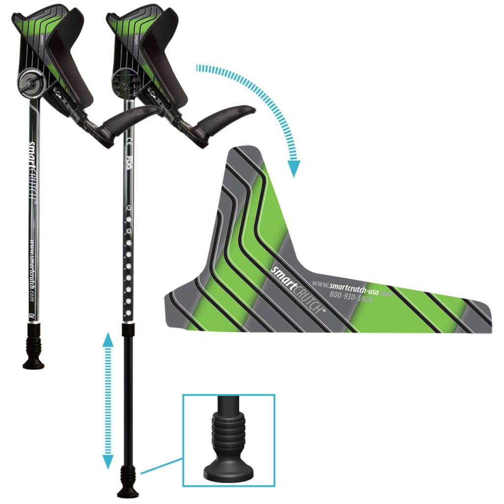靴 pointed-CURLS / GREEN & LIGHT GREEN smartCRUTCH USA - Forearm Crutches - Stripe Series - 11